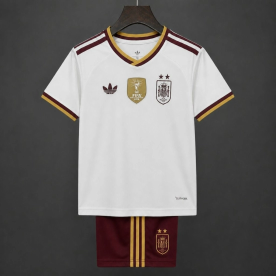 2 Star 2026 Kids Spain Away White Jersey With Champion Patch