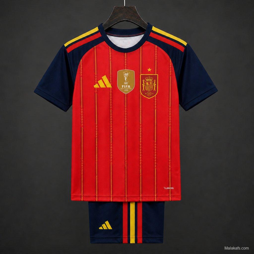 2 Star 2026 Kids Spain Home Jersey With Champion Patch