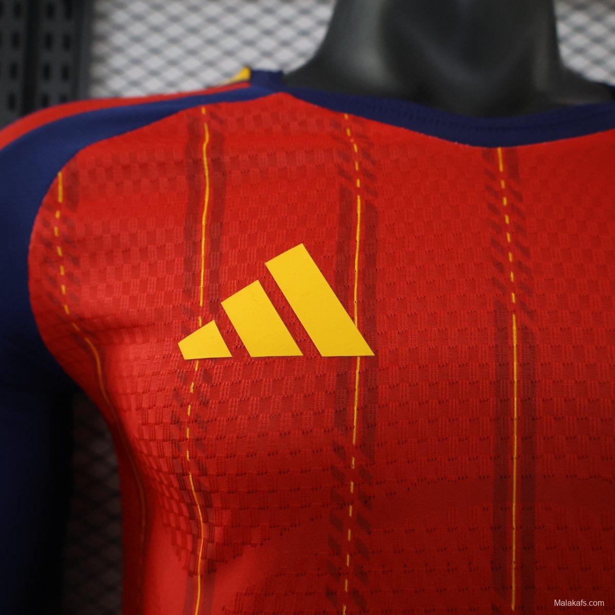 Player Version 2 Star 2026 Spain Home Long Sleeve Jersey With Champion Patch