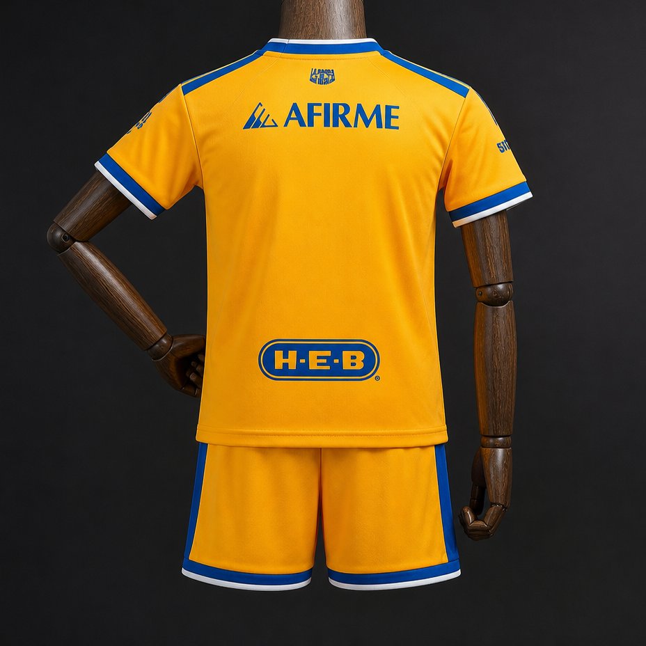 26/27 Kids Tigres UANL Gold With Blue Jersey Kit