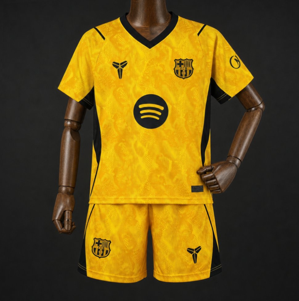 26/27 Kids Barcelona Goalkeeper 3 Yellow Jersey Kit