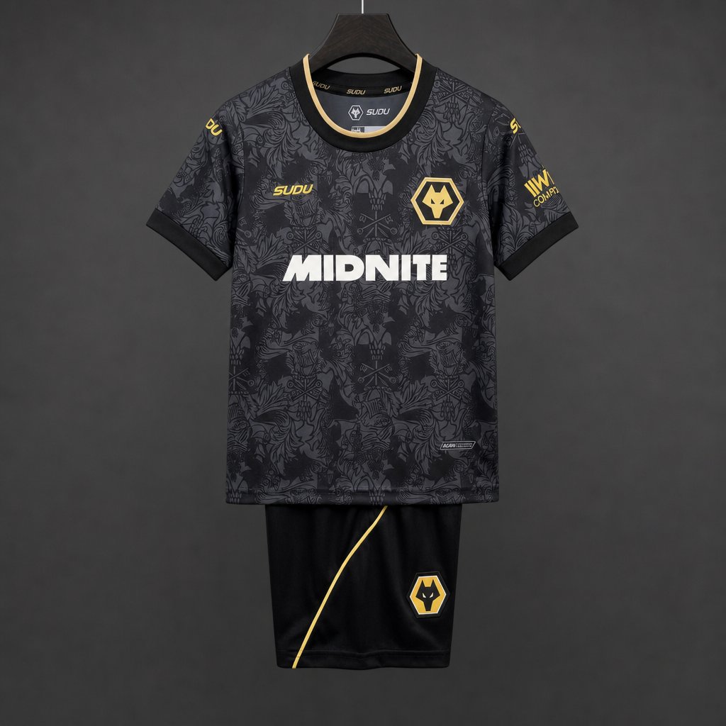26/27 Kids Wolverhampton Wanderers Wolves Third Black Jersey Kit